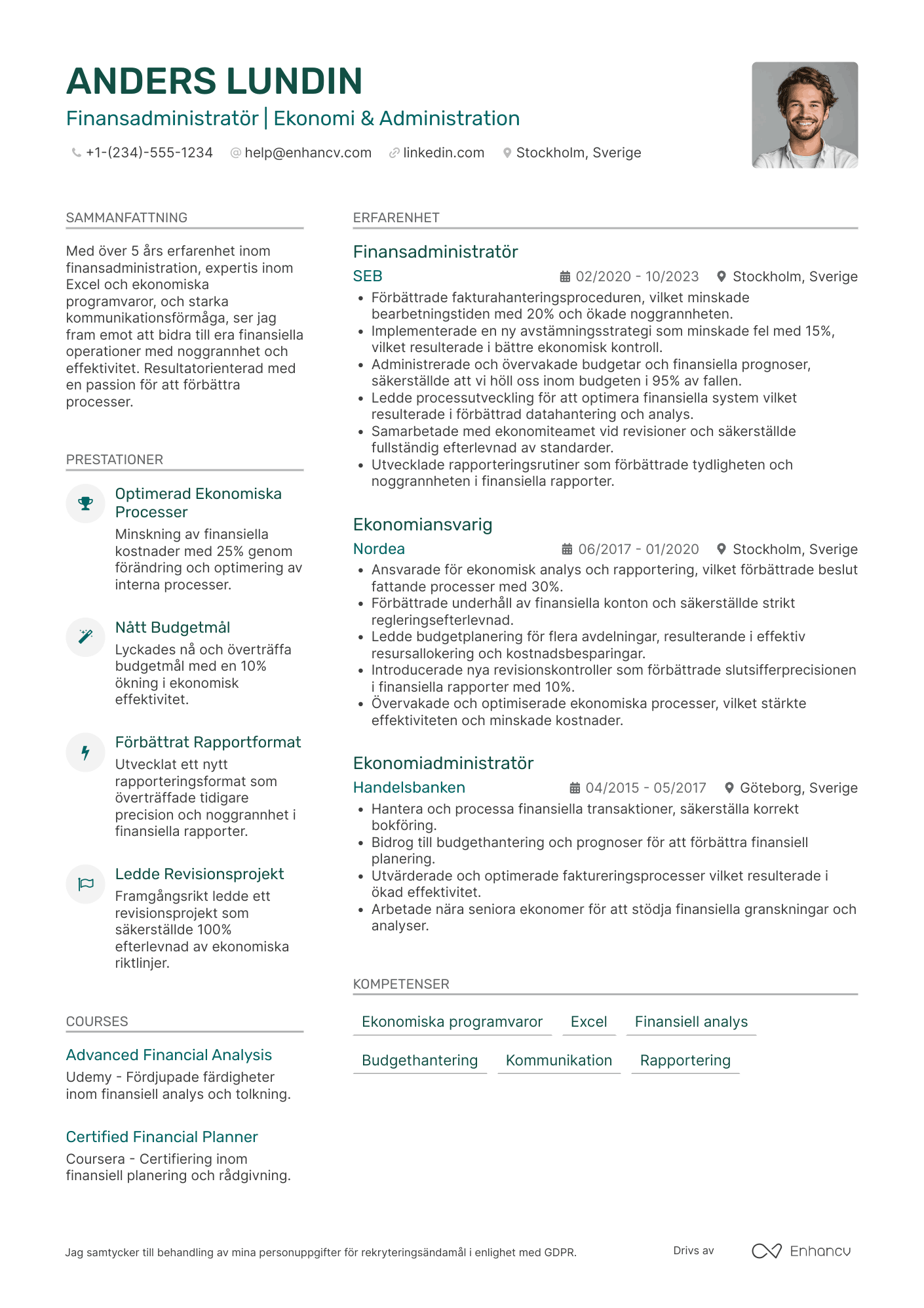 CV för Finansadministratör Resume Example