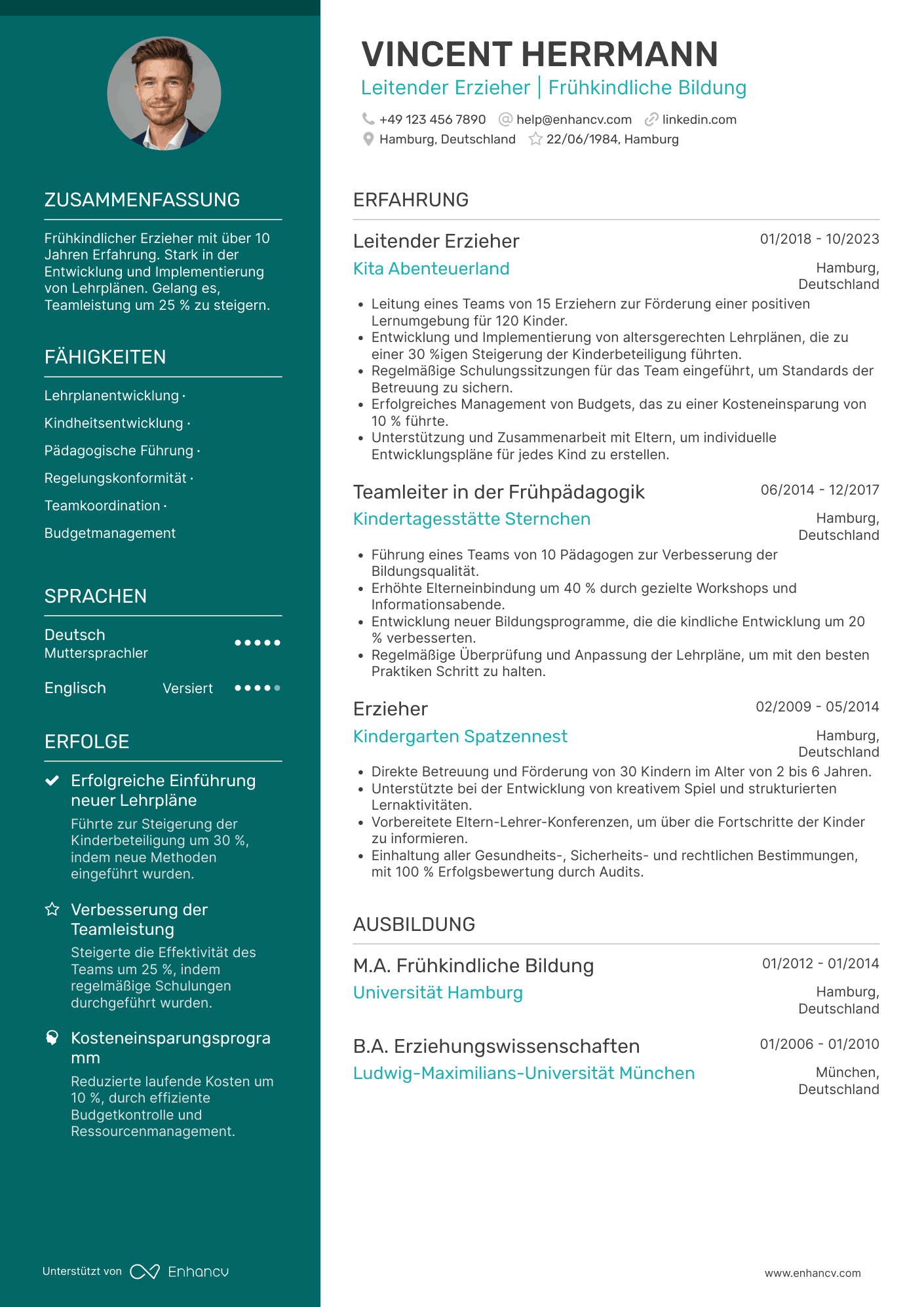 Lebenslauf als Leitende Erzieherin Resume Example