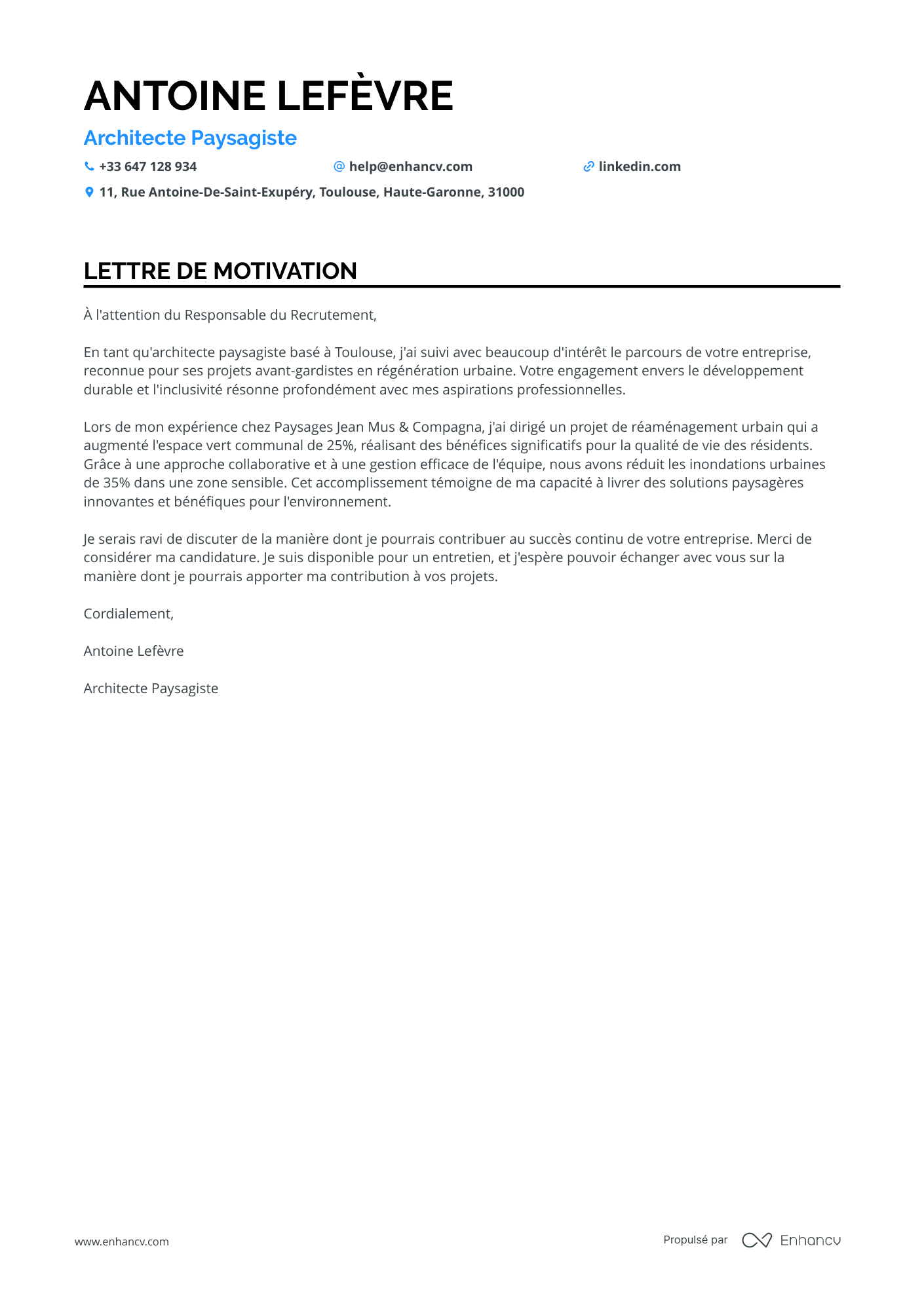 Architecte Paysagiste Resume Example