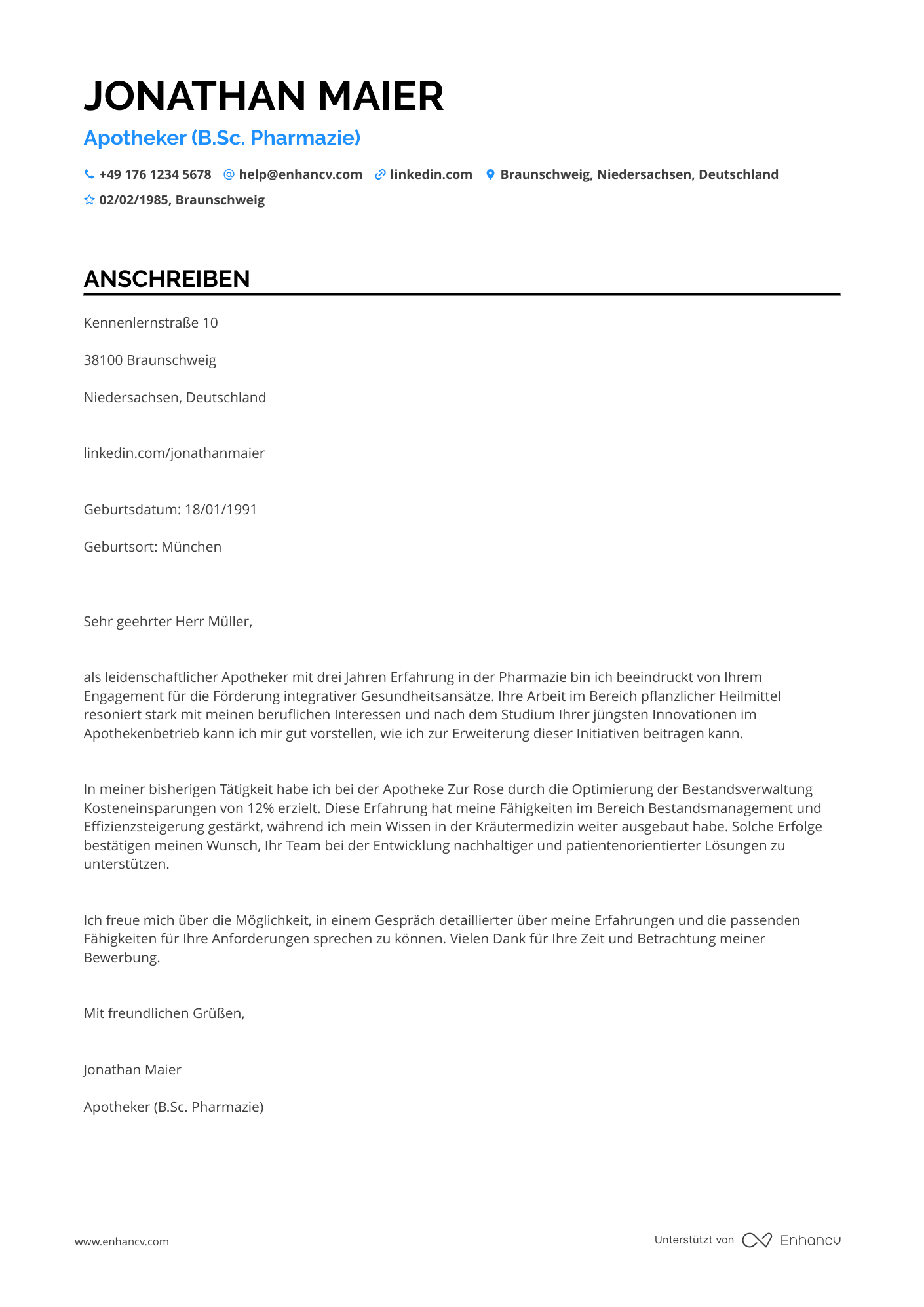 Junior Apotheker Resume Example