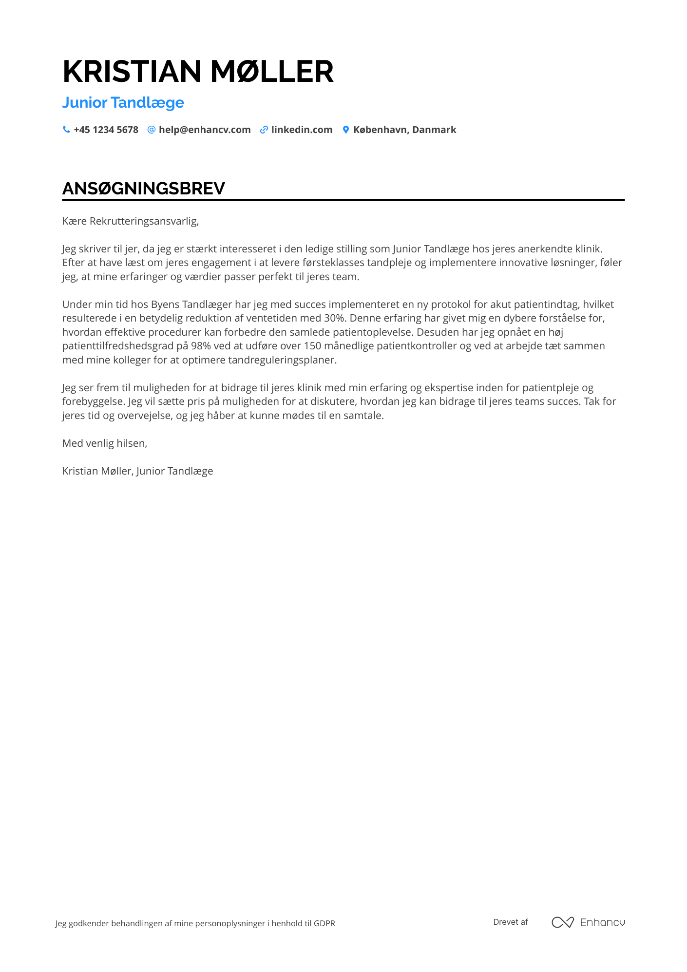 Ansøgningsbrev til Junior tandlæge Resume Example