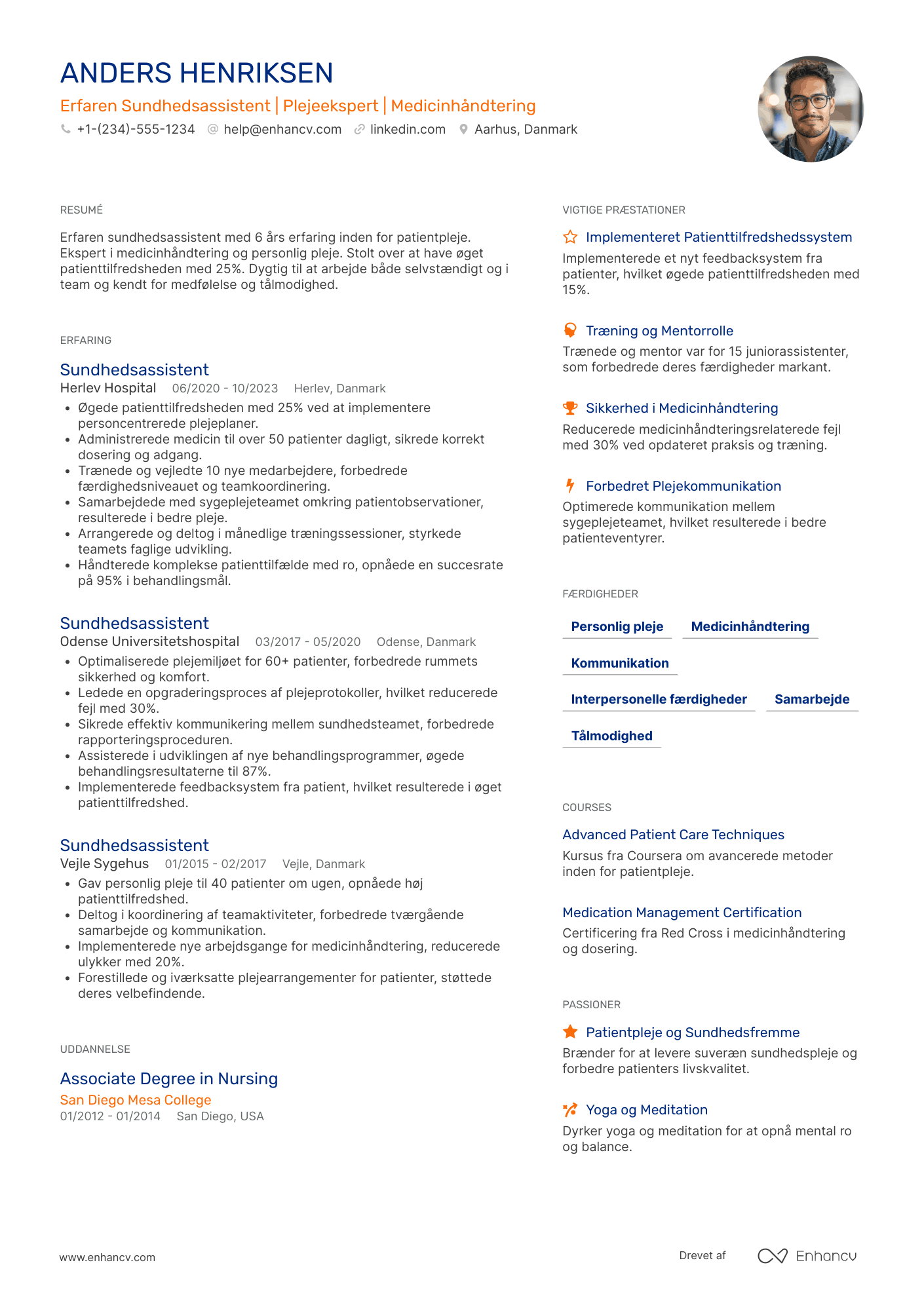 CV til Erfaren sundhedsassistent Resume Example