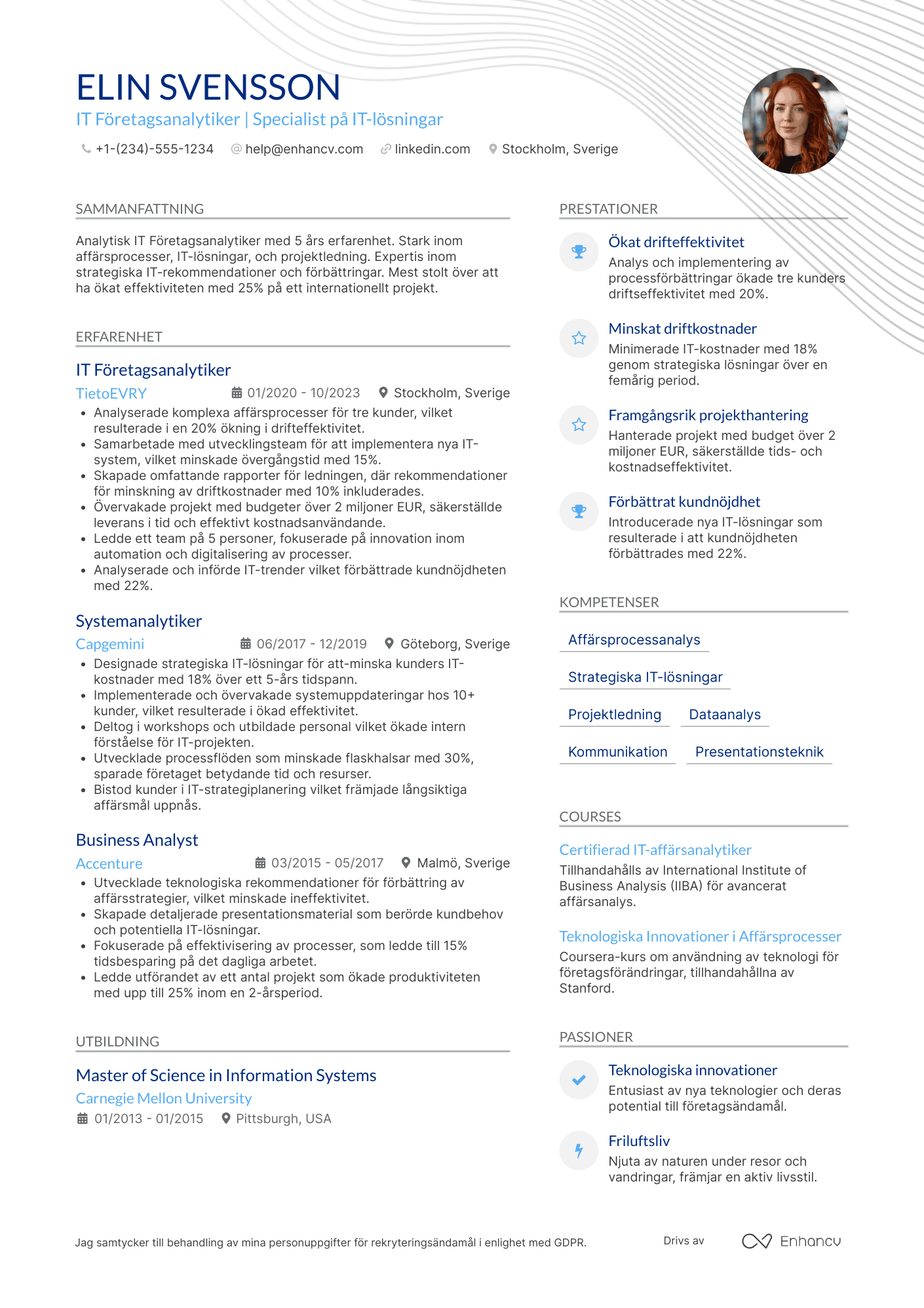 CV för IT Företagsanalytiker Resume Example