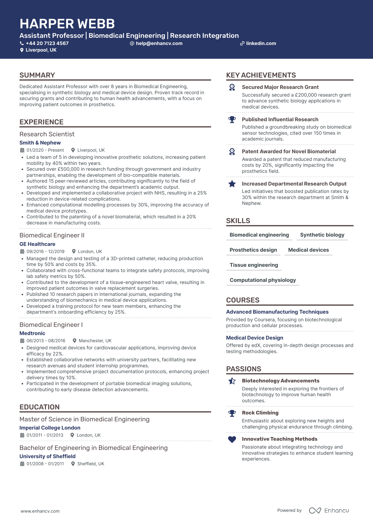 Biomedical Engineer CV Examples & Guide for 2026