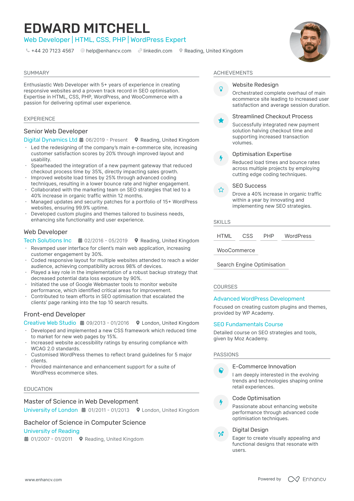 Web developer cv examples guide for 2025