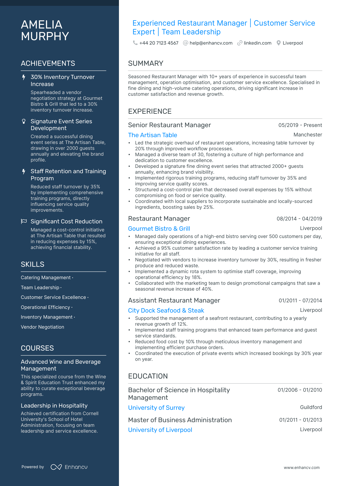 Restaurant Manager CV Examples & Guide for 2025