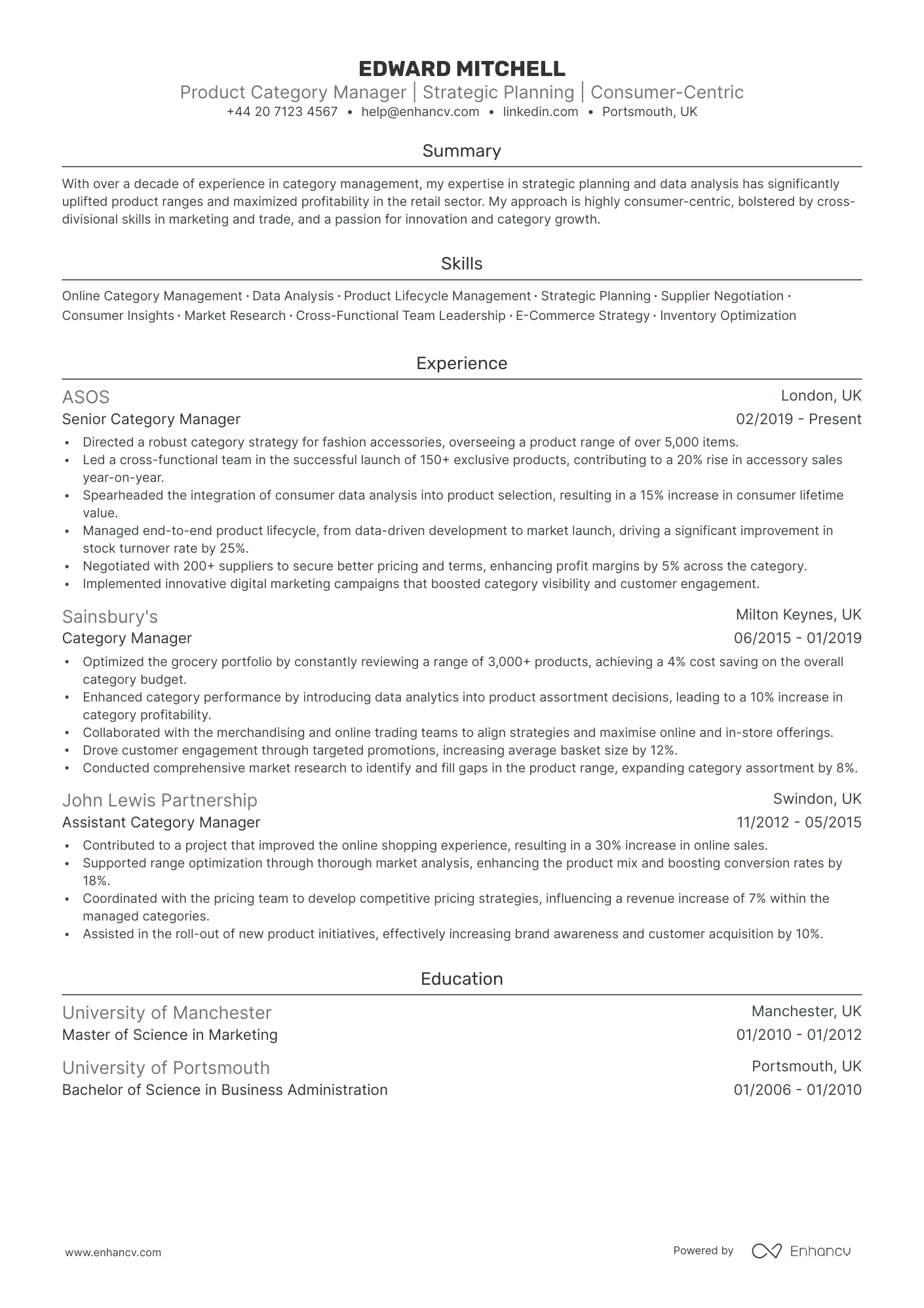 Category Manager CV Examples & Guide for 2025