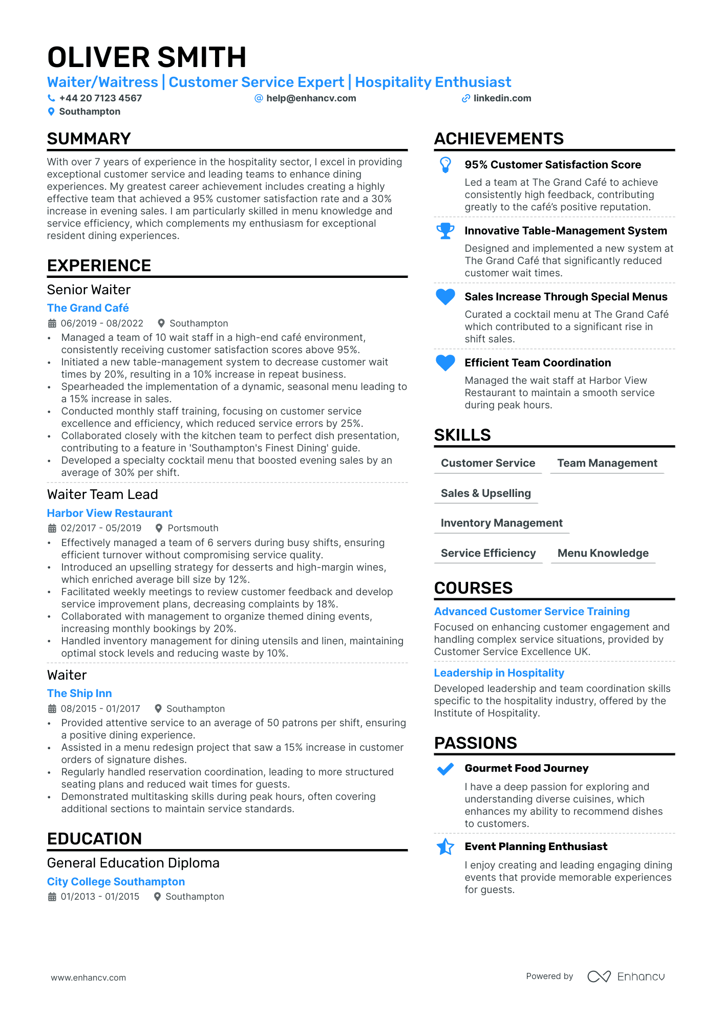 Waitress CV Examples & Guide for 2024