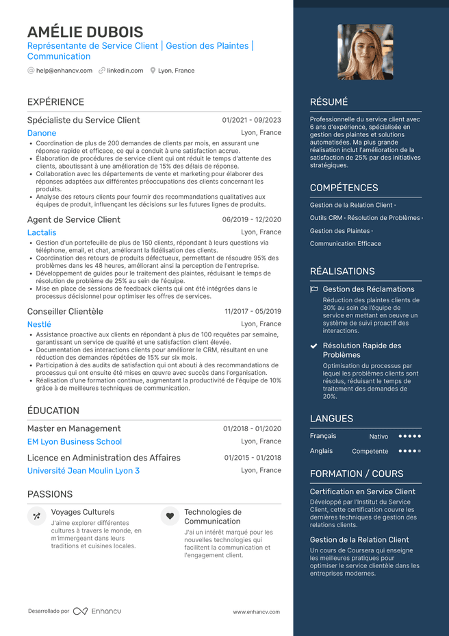 exemple de CV pour Service Client