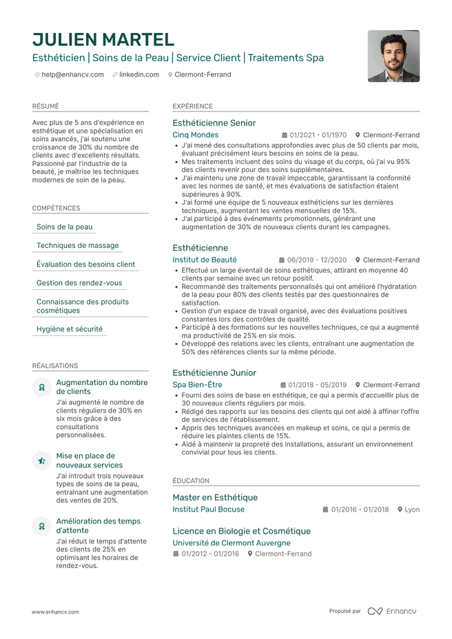 exemple de CV pour Estheticienne