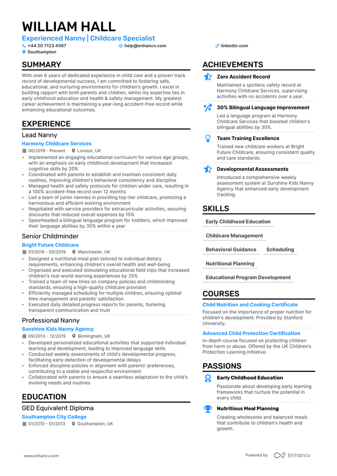Nanny CV example