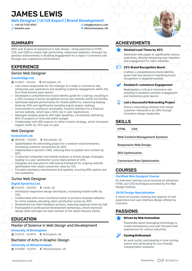 Web Designer CV example