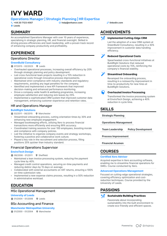 Finance Manager CV example