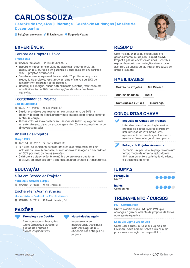 exemplo de currículo de Gerente de Projetos