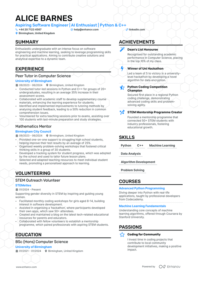 Computer Science CV example