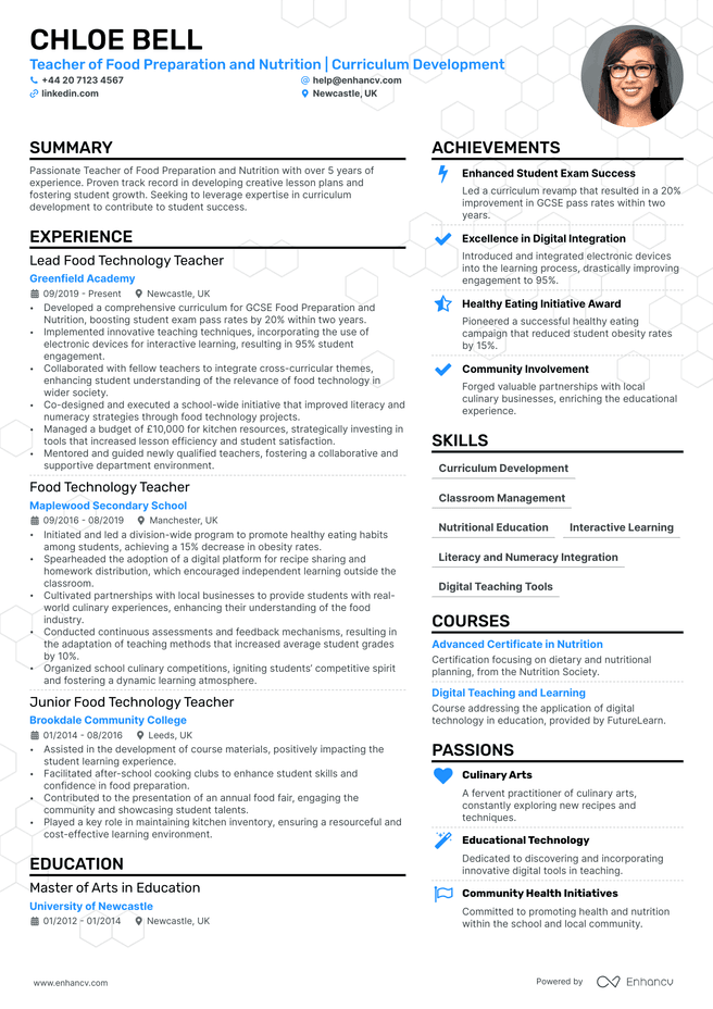 Teacher CV example
