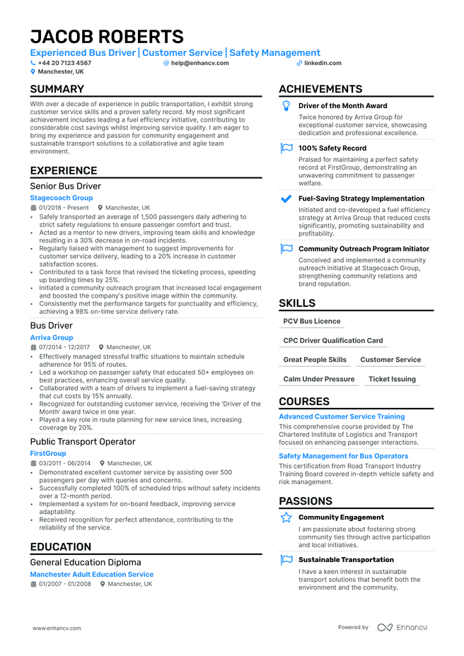 Bus Driver CV example