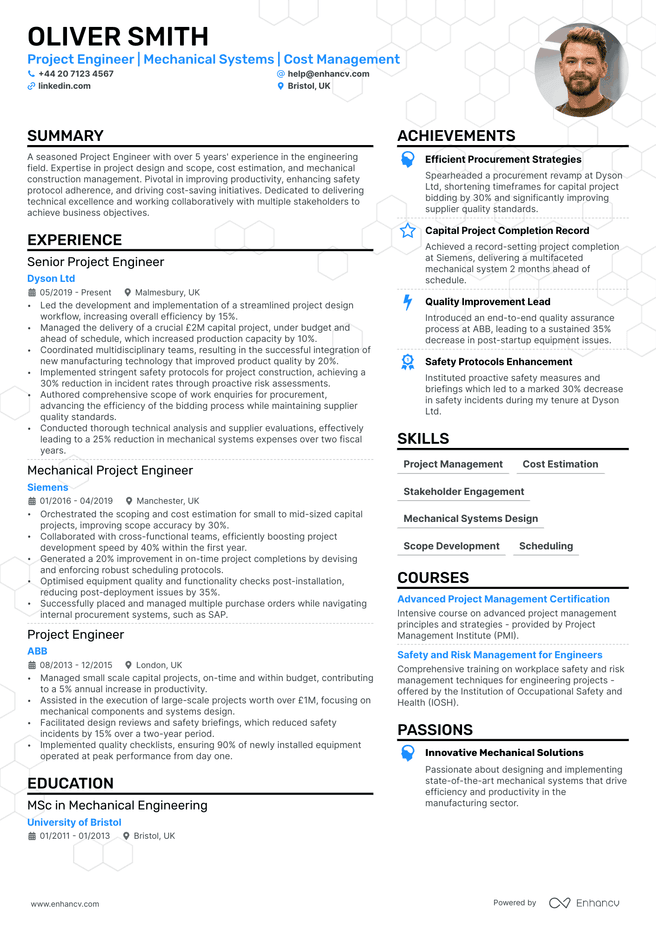 Project Engineer CV example
