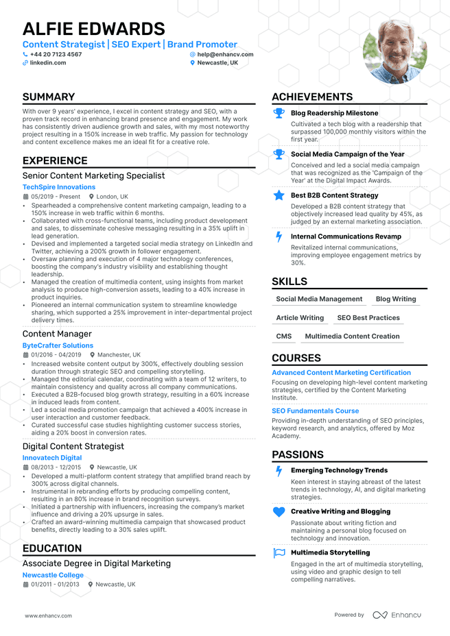 Content Creator CV example