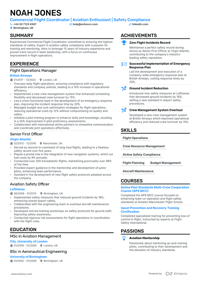 Airline Pilot CV example