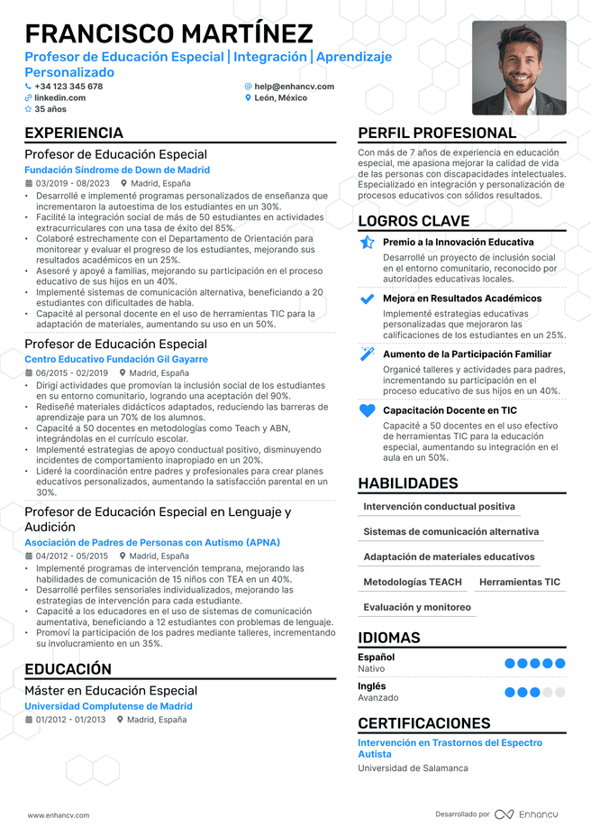 ejemplo de CV de Maestro de Educacion Especial