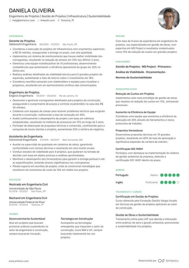 exemplo de currículo de Engenheiro