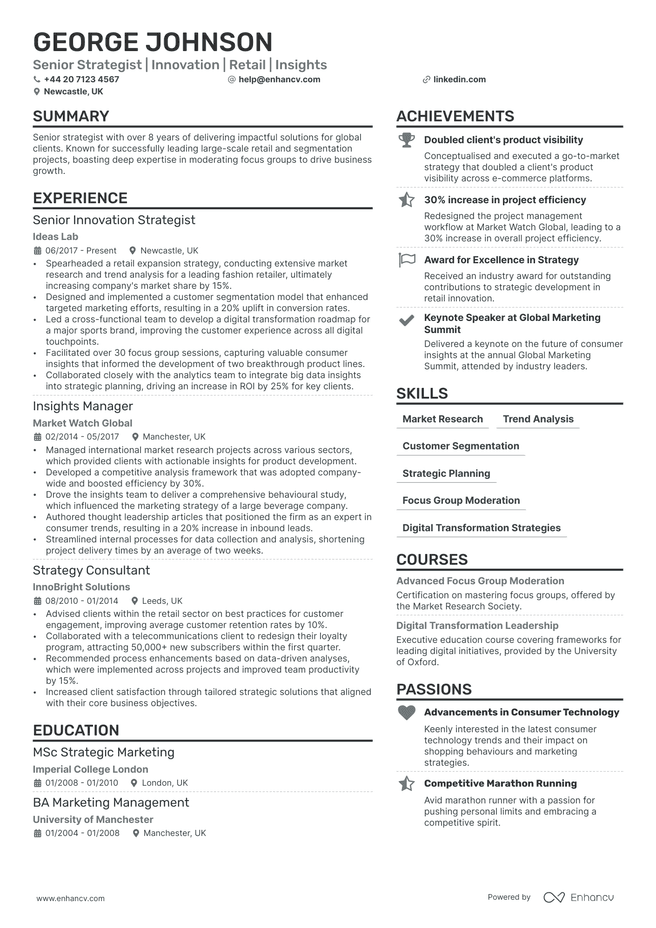 Freelancer CV example