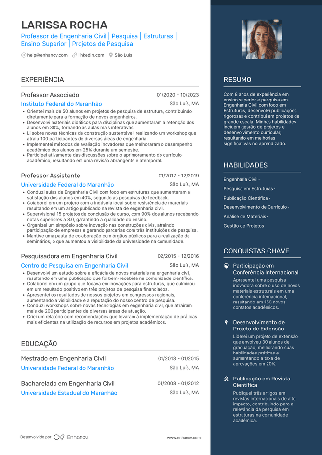 exemplo de currículo de Professor Cv
