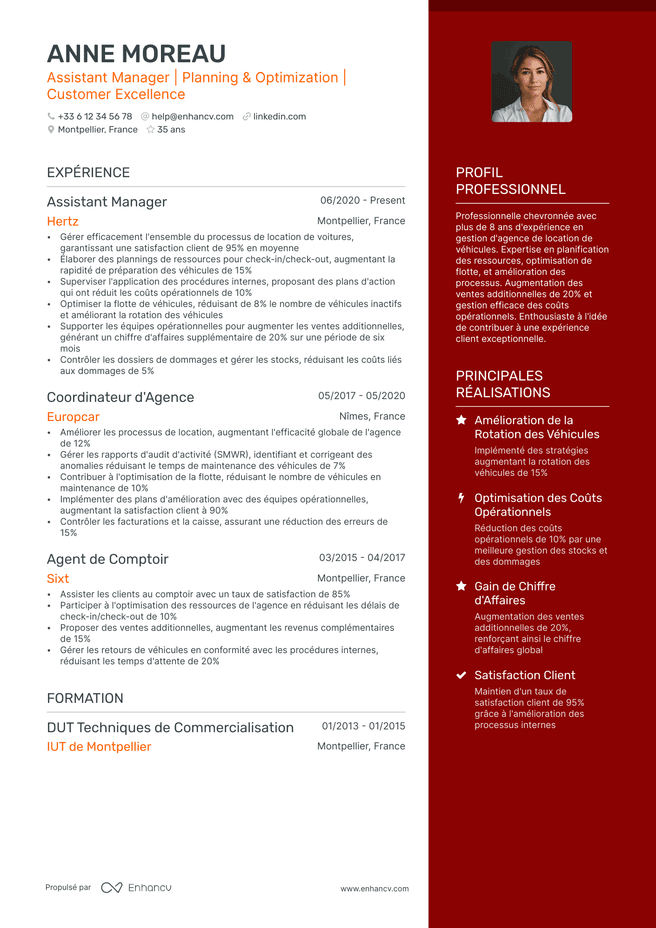 exemple de CV pour Manager Adjoint