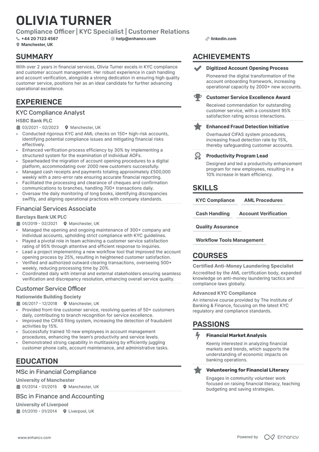 Banking CV example