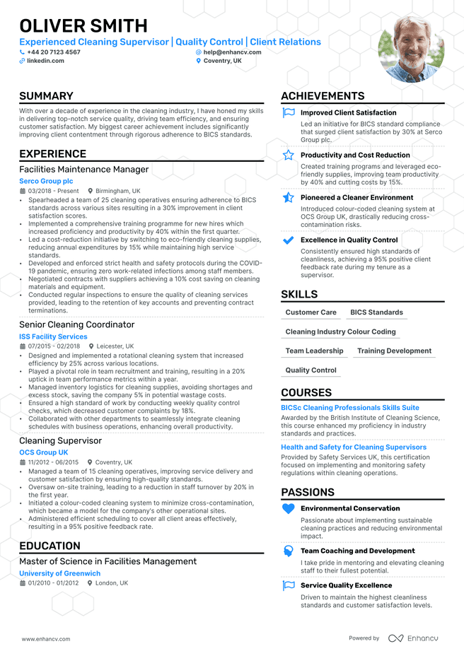 Cleaner CV example
