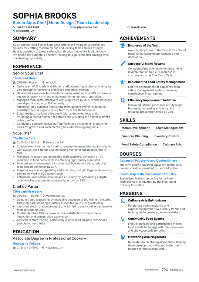 Sous Chef CV example