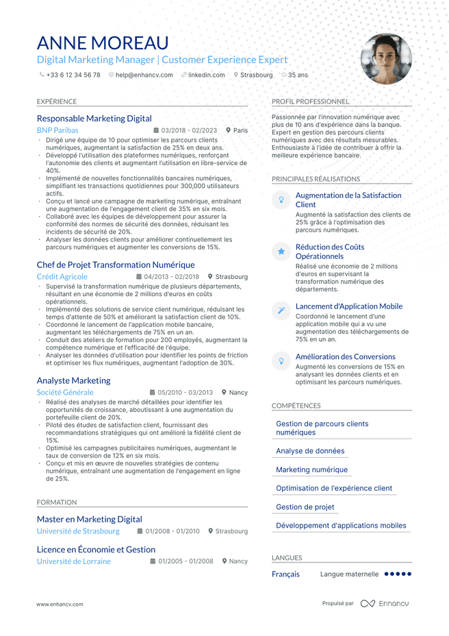 exemple de CV pour Chef de Projet Marketing