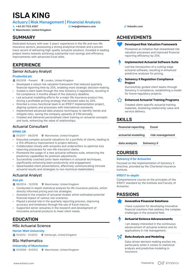 Actuary CV example