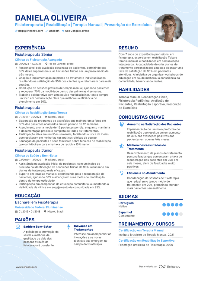 exemplo de currículo de Fisioterapeuta