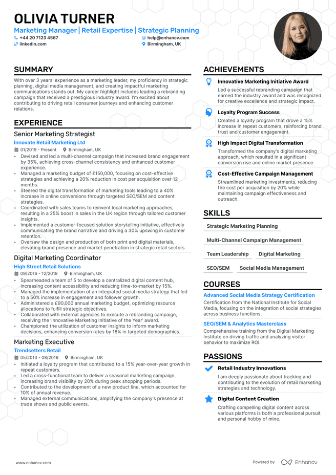 Creative Marketing CV example