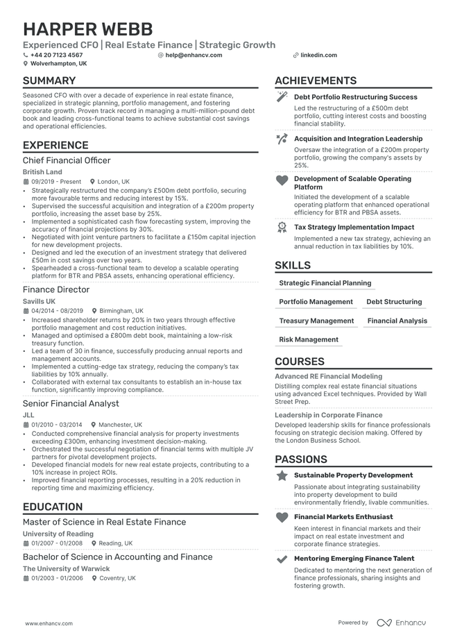 CFO CV example