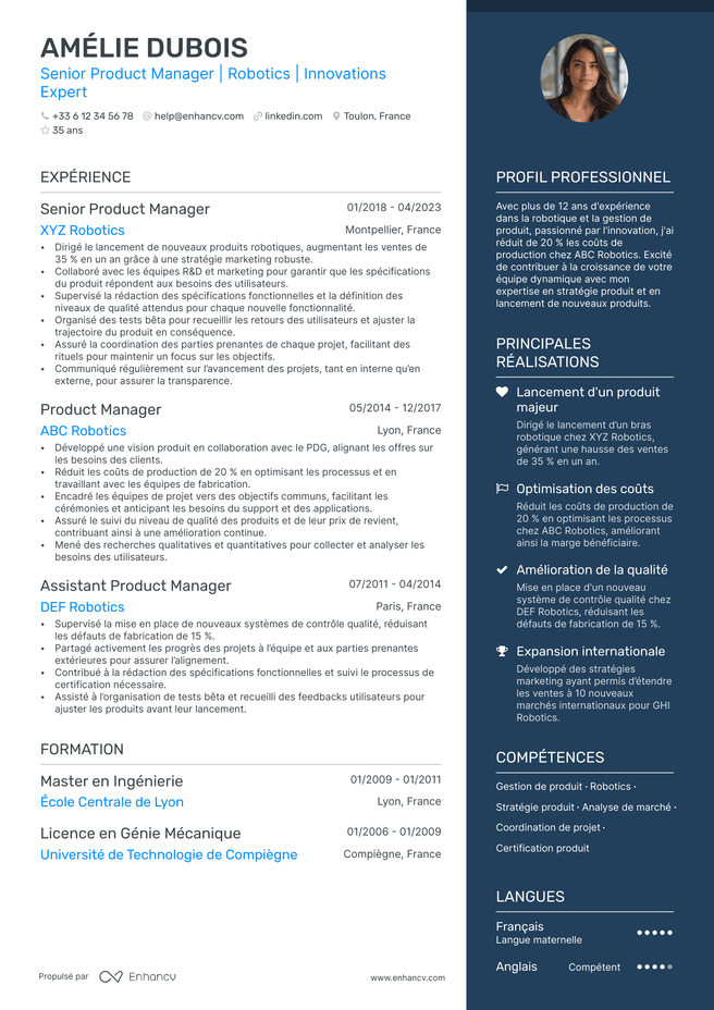 exemple de CV pour Chef de Produit Senior