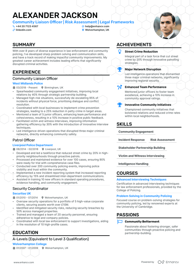 Police Officer CV example
