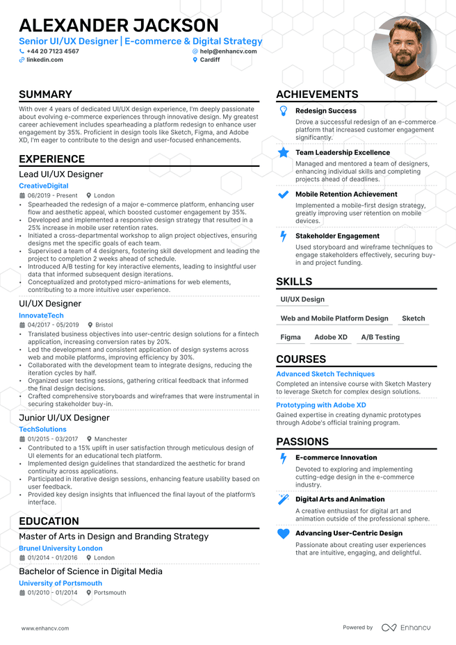 UX Designer CV example