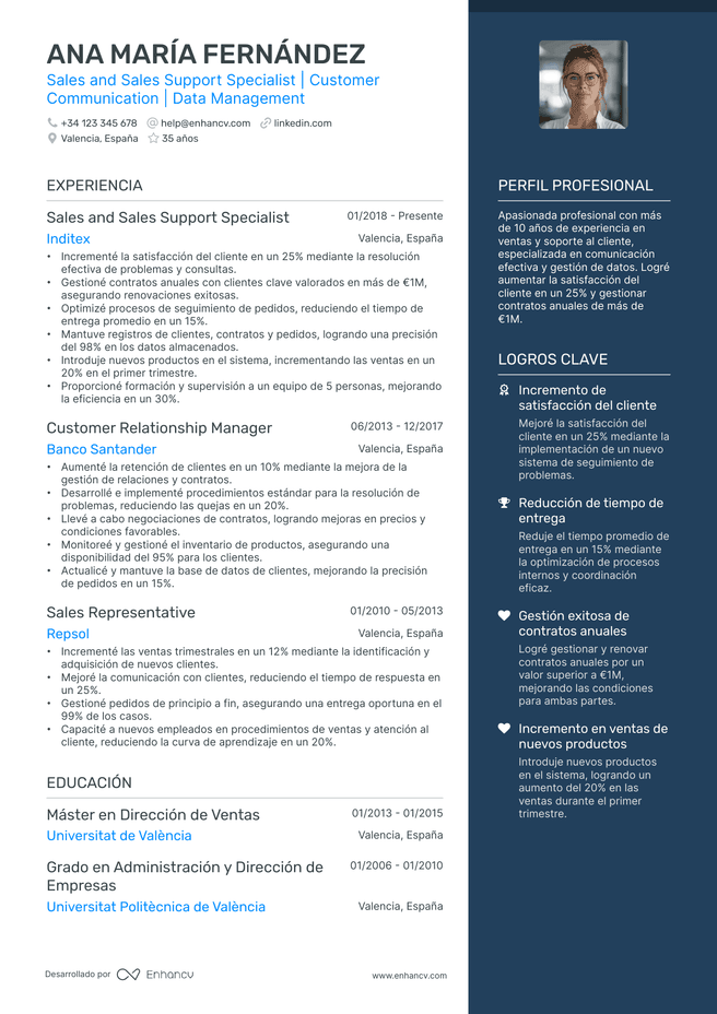 ejemplo de CV de Coordinador de Atencion Al Cliente