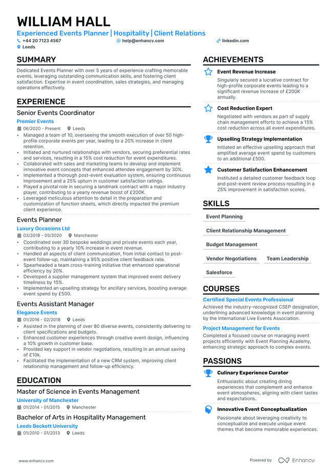 Event Planner CV example