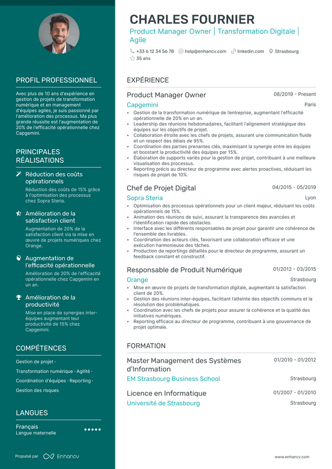 exemple de CV pour Manager de Produit