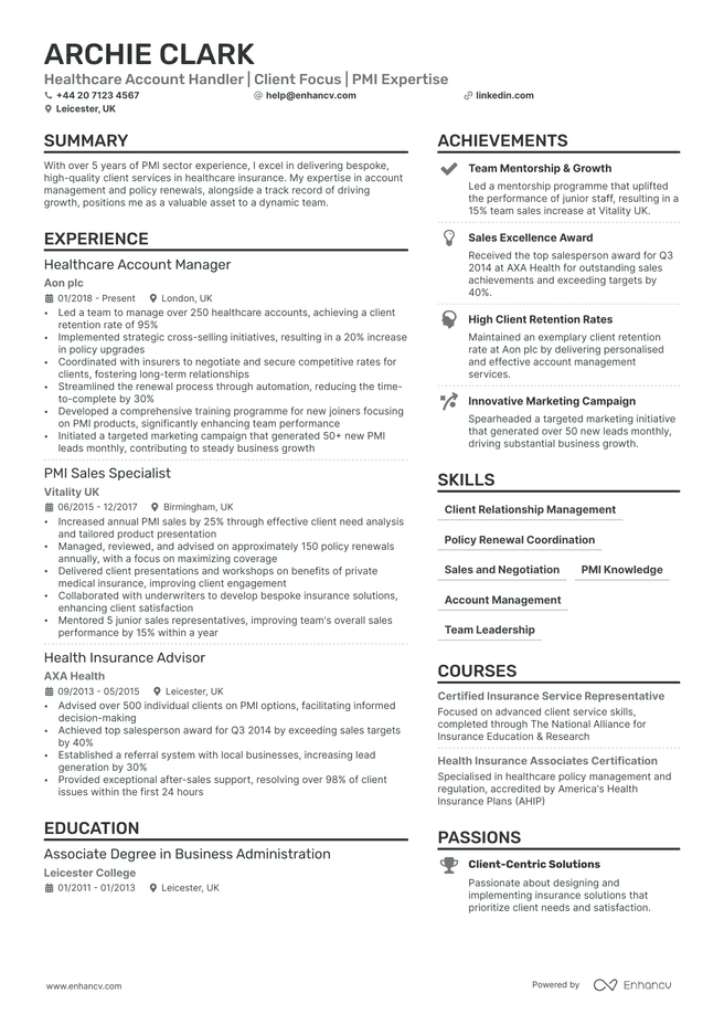 Insurance Broker CV example