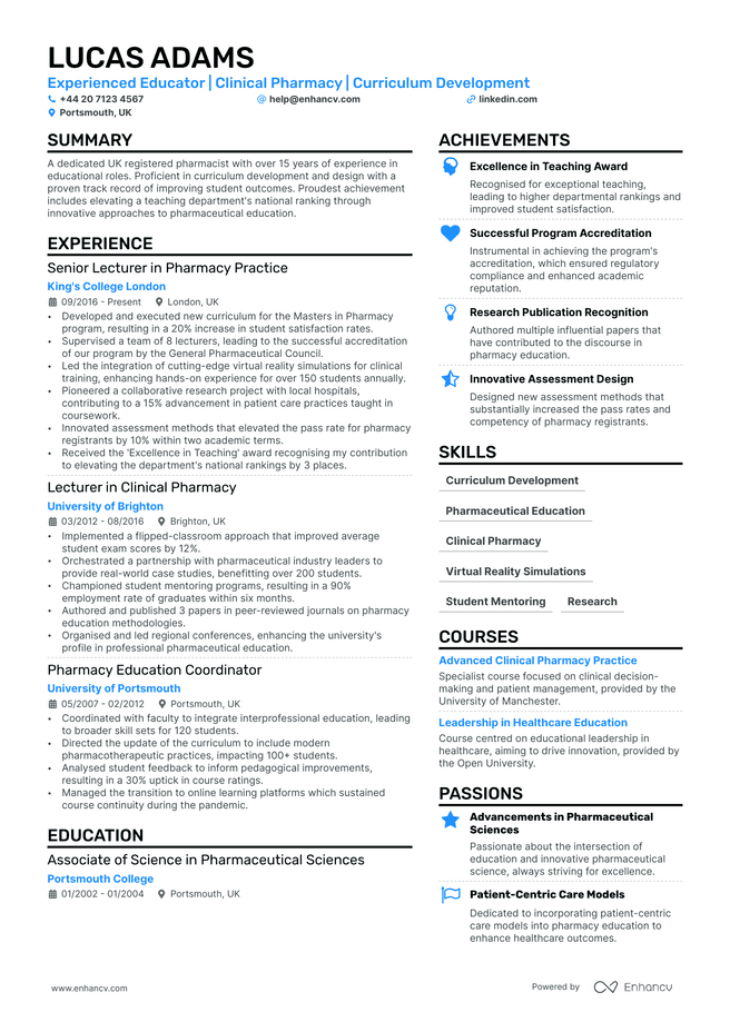 Professor CV example