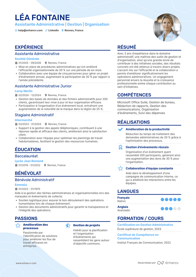 exemple de CV pour Assistant Administratif