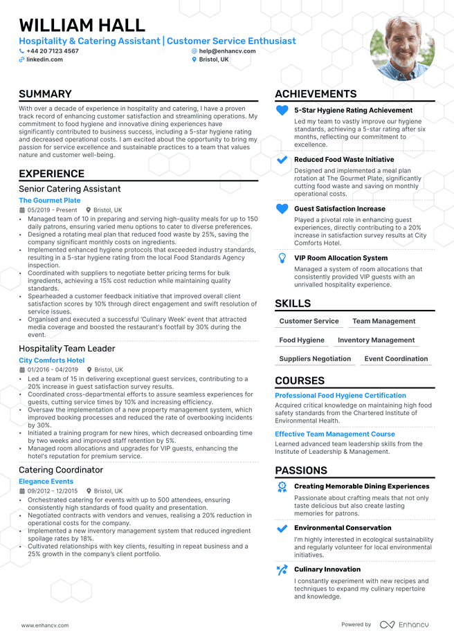 Hospitality CV example