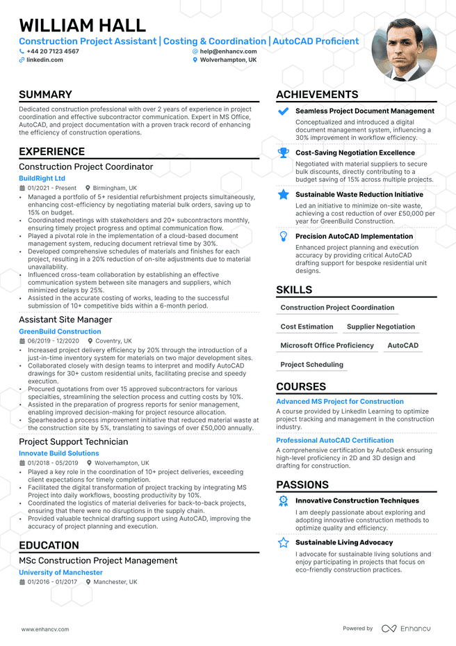 Construction CV example