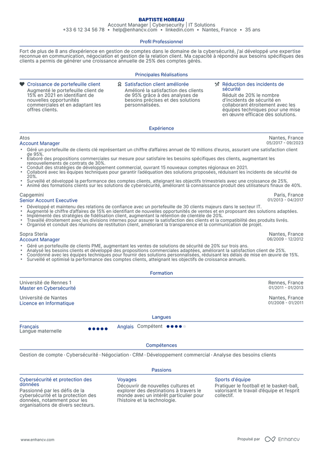 exemple de CV pour Manager de Compte