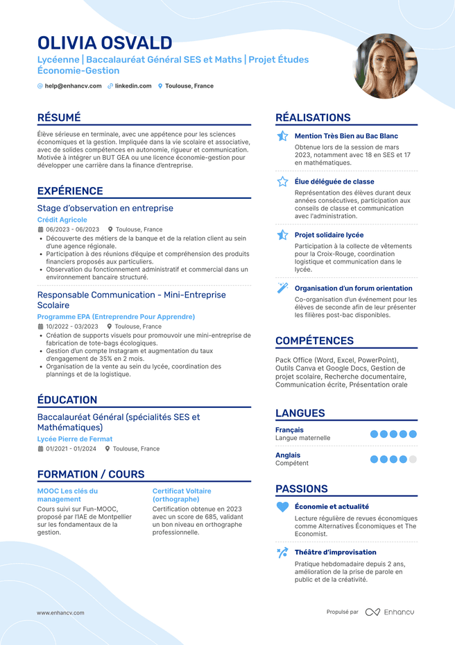 exemple de CV pour Parcoursup